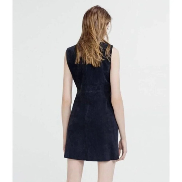 Zara Dark Navy Blue Suede Stud Rivet Detail Design Sleeveless Shift Dress L - Picture 3 of 7
